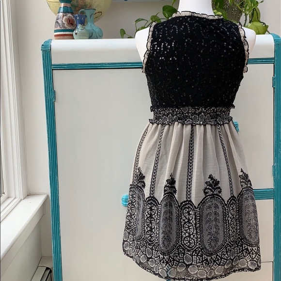 American Rag Boho Mini Dress, Sparkly Sequin Festival Dress, Lace Patterned - Picture 5 of 8